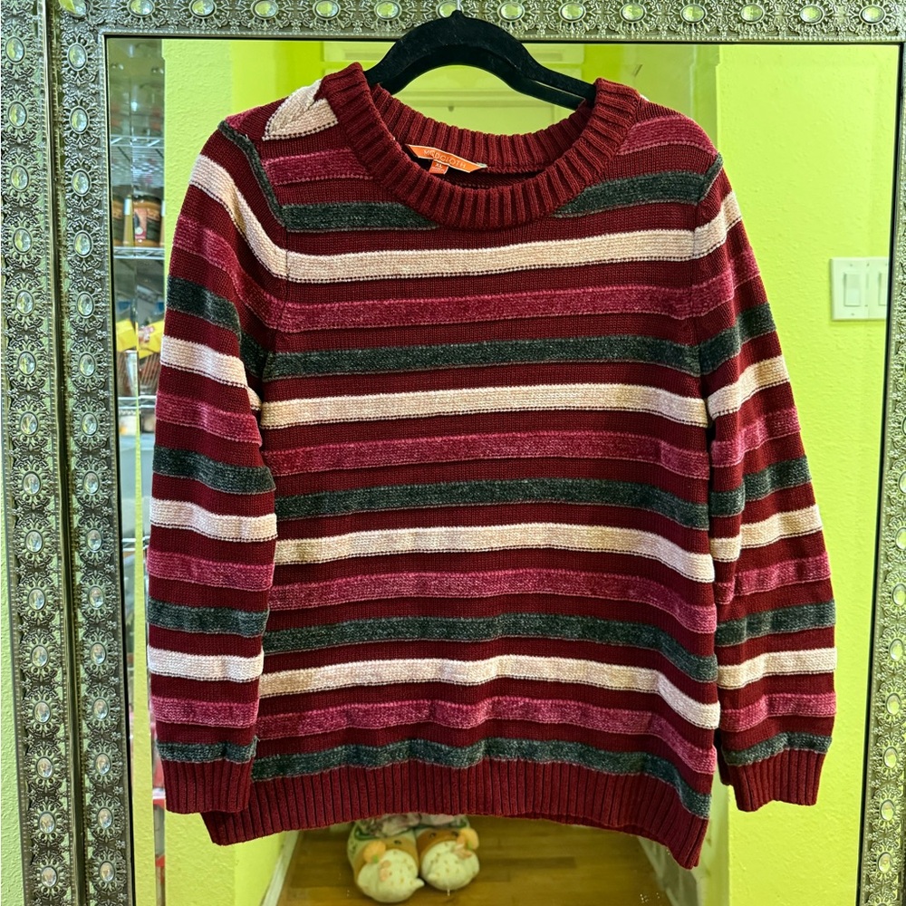 🌻 Modcloth Burgundy and Pink Striped Sweater